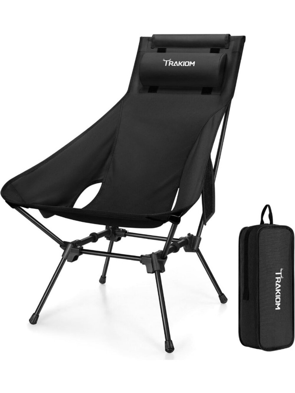 Comfortable High Back Camping Chair with Neck Support & Wide Seat, Black